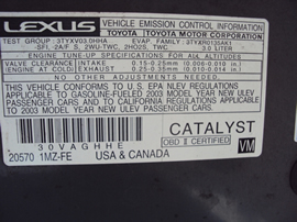 2003 LEXUS ES300 4 DOOR SEDAN 3.0L AT COLOR GRAY STK Z12334